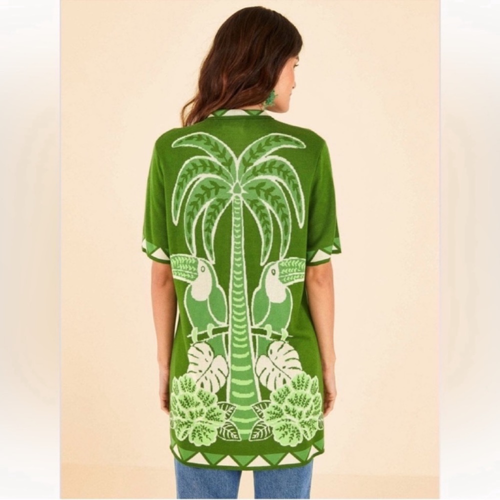 NWT FARM RIO Green Summer Sunrise toucan and palm tree Knit Shirt size XS